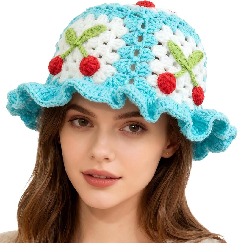 Busnos Crochet Bucket Hats for Women Handmade Hat Cute Foldable Knitted Hats for Women - Image 1
